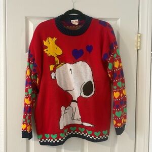 Vintage Women’s Snoopy Peanuts Woodstock Sweater Red Hearts Oversized Size M
